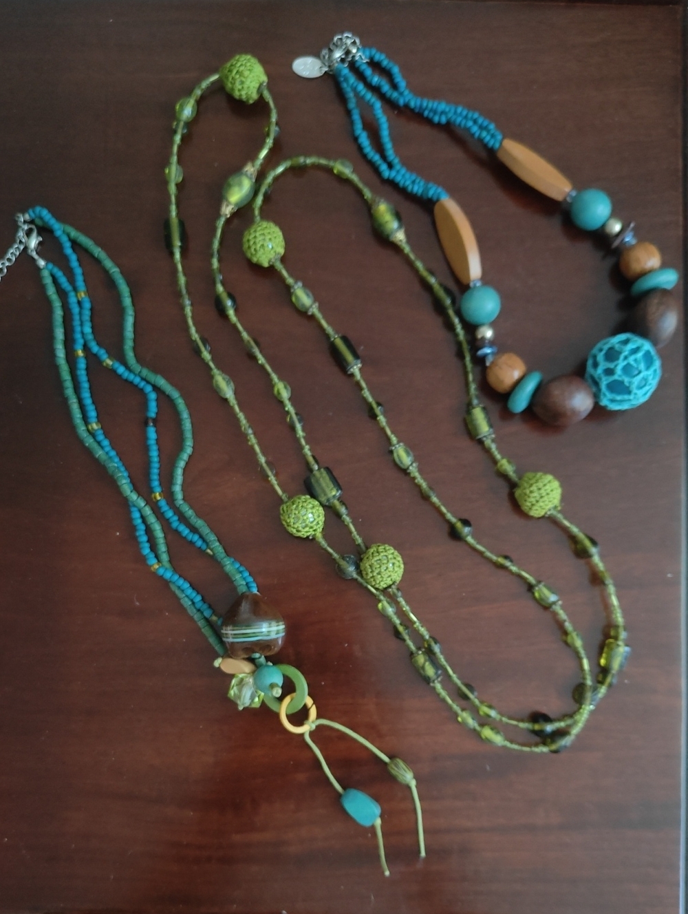 Layered Green and Teal Beaded Women's Necklace Set
